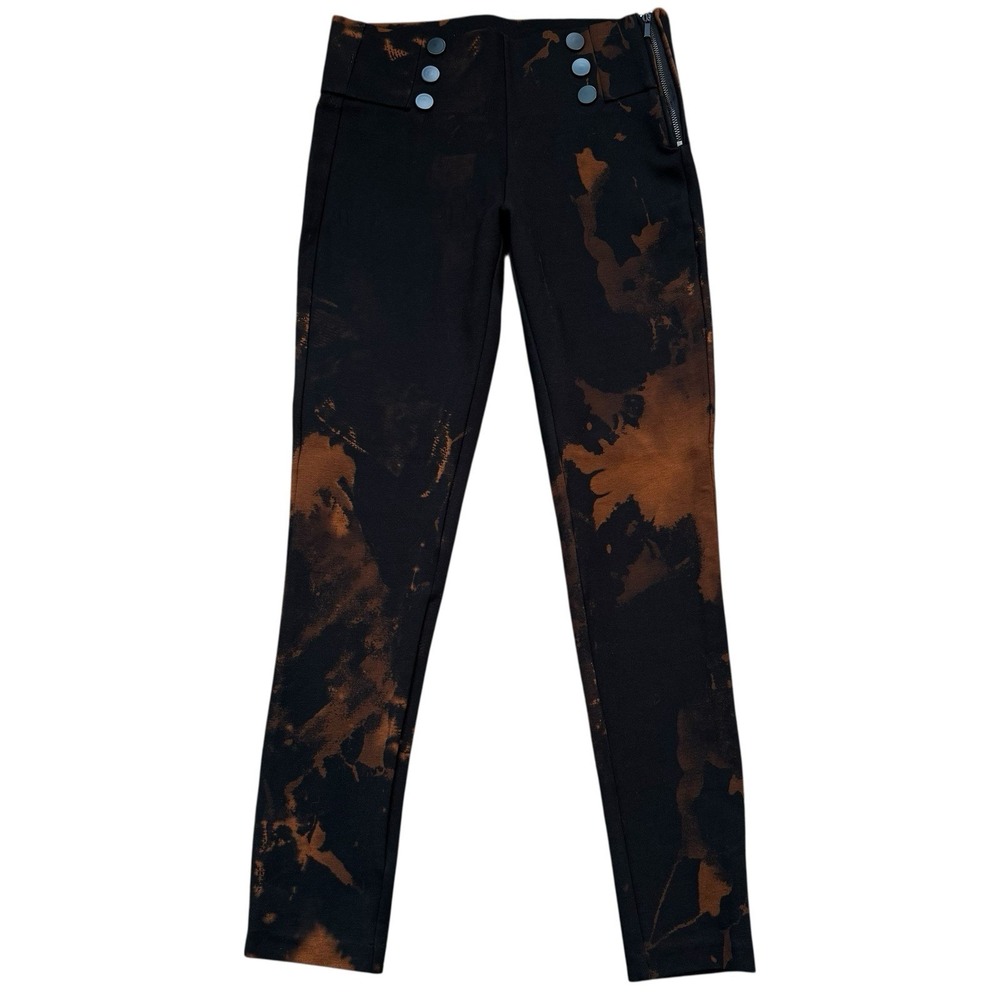 Zara High Waisted Acid Wash Black Orange Buttoned Stretchy Pants Size Small #392